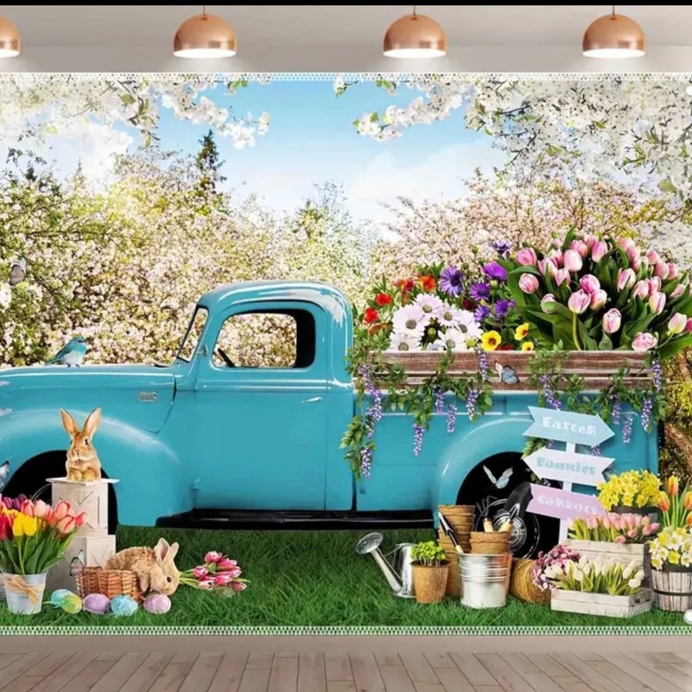 Vintage Truck Spring Backdrop size 10x8 ft